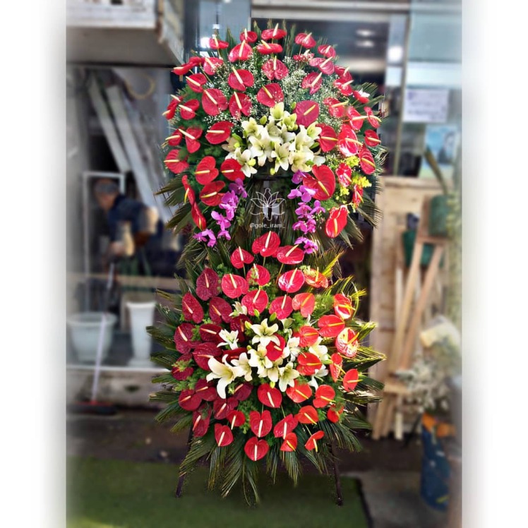 بازار گل و گیاه آنلاین تاج گل دو طبقه رنگی سفارش تاج گل افتتاحیه قیمت تاج گل رنگی